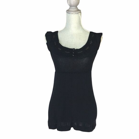 Free People Black Button Ruffle Edge Sweater Sz S - Picture 1 of 5